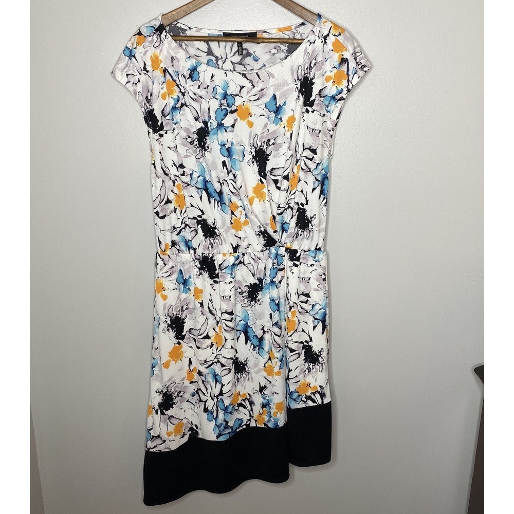 Robert Rodriguez Asymmetrical Abstract Floral Bateau Neck‎ Midi Dress Size Large